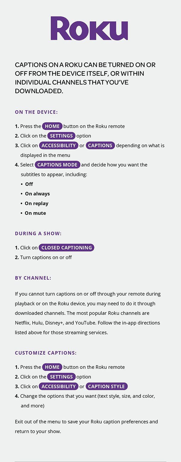 youtube tv closed captioning roku